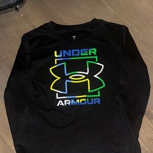 Under Armour Kids Black Long Sleeve Tee with Multicolor Logo